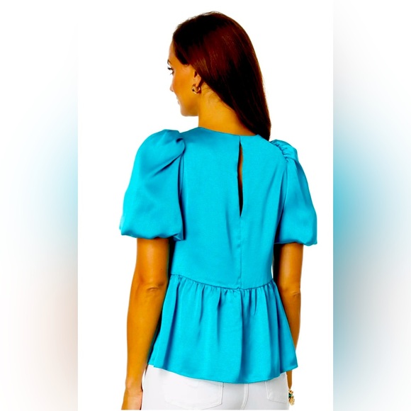 Lilly Pulitzer NWT Size 4 Elegant Blakelynn Blue Rhapsody Elbow Sleeve Top (516) - Picture 9 of 14